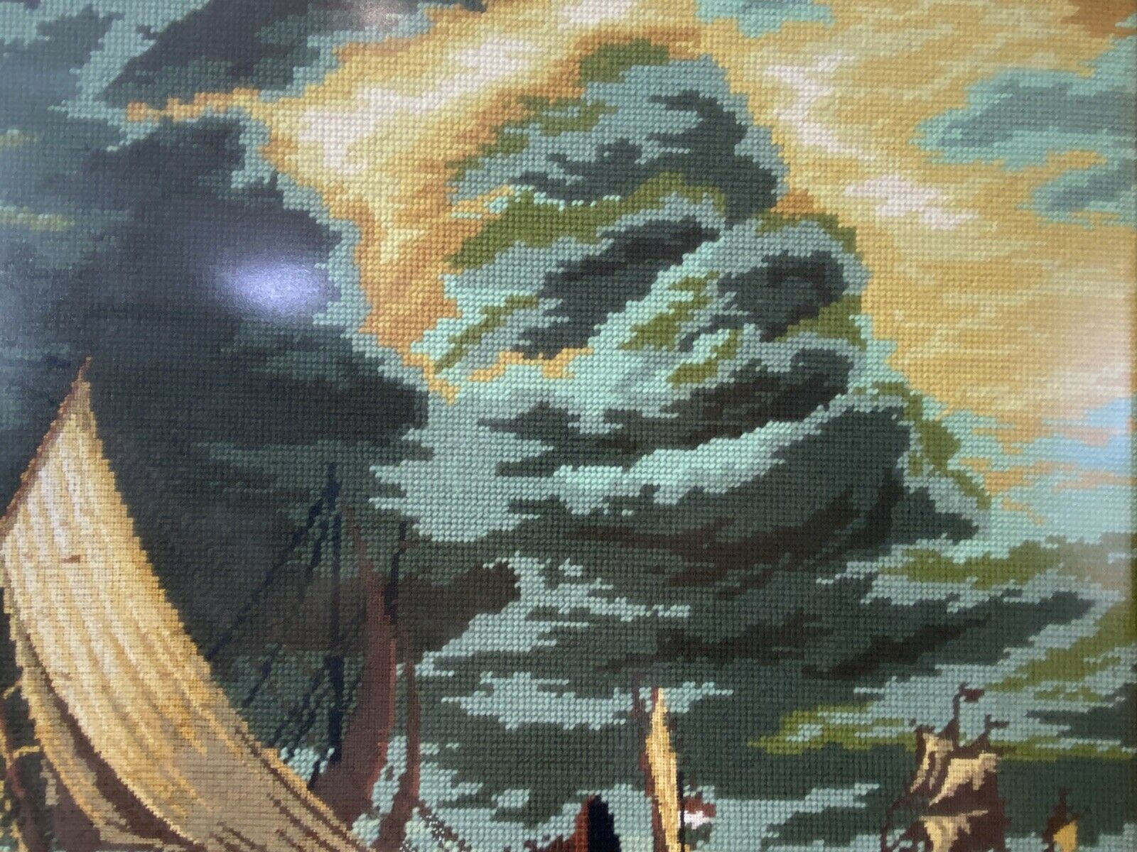 Art Large Maritime Wool Work Tapestry Masterpiece Of Sailing Ships Upon Stormy Sea photo