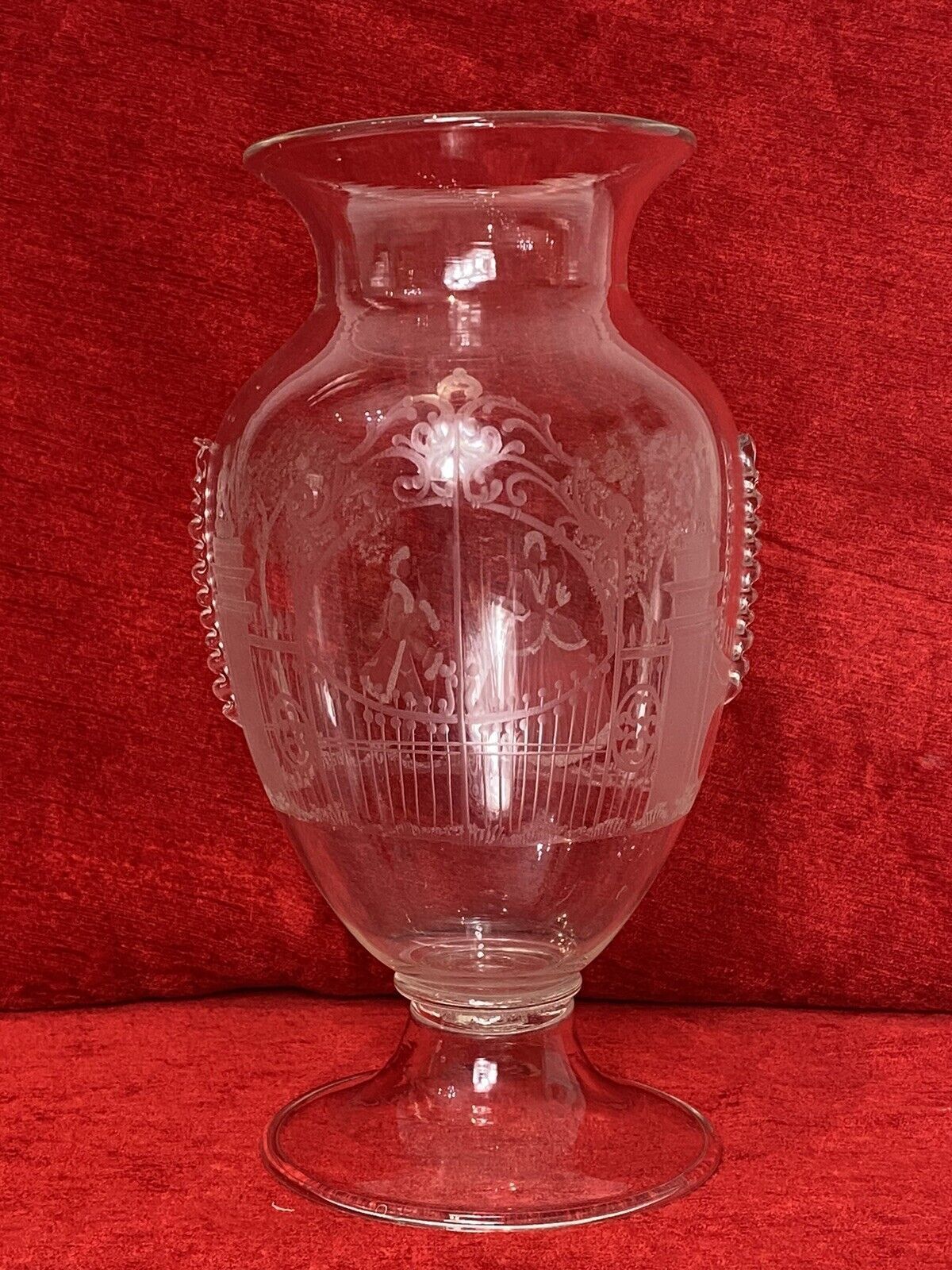 French Antique 19th Century Palace Of Versailles Etched Glass Decorative Vase