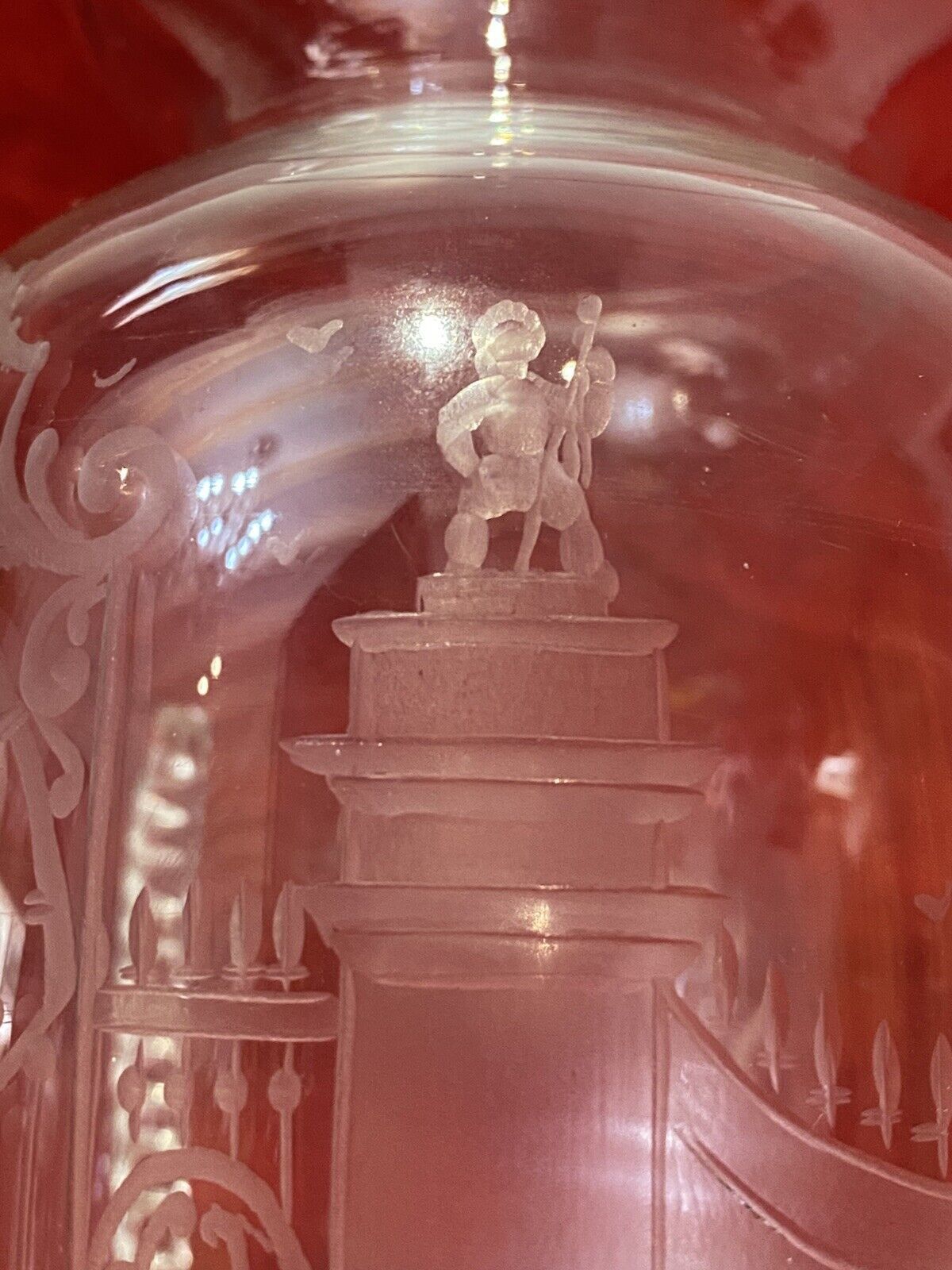 French Antique 19th Century Palace Of Versailles Etched Glass Decorative Vase photo vintage