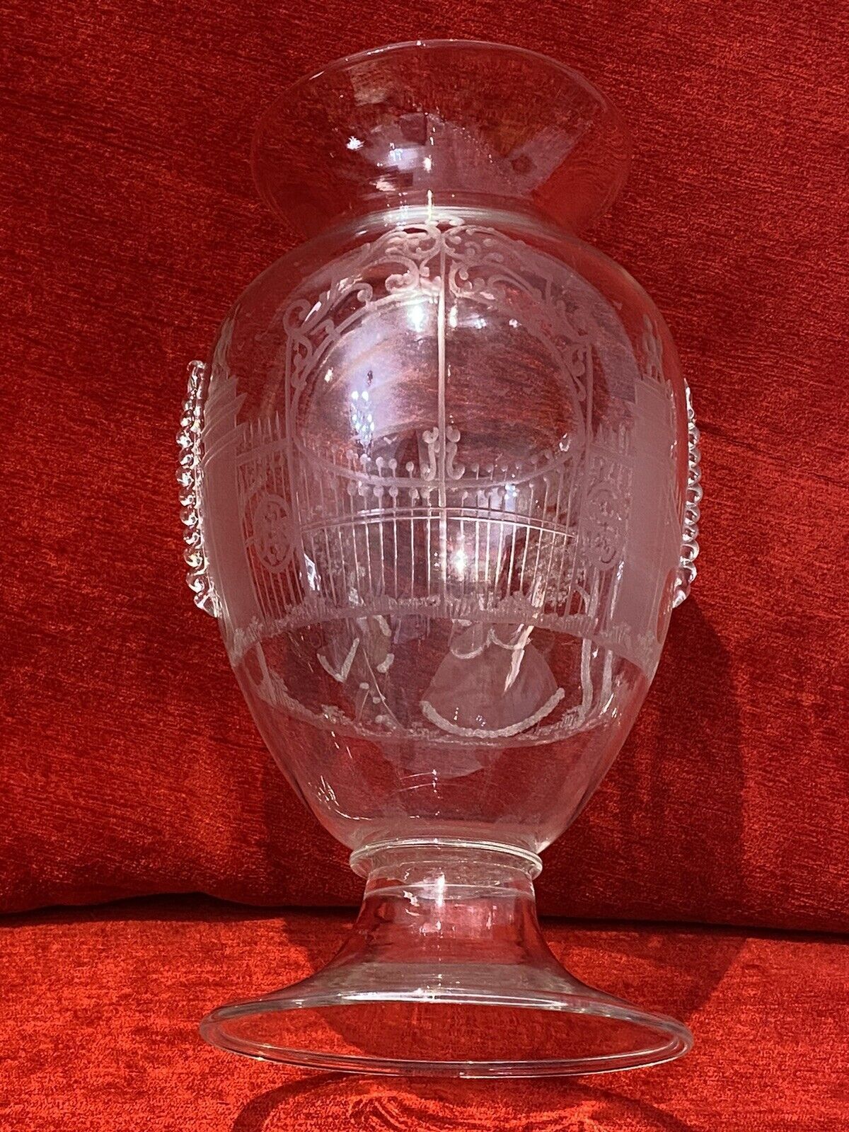 photo for sale French Antique 19th Century Palace Of Versailles Etched Glass Decorative Vase