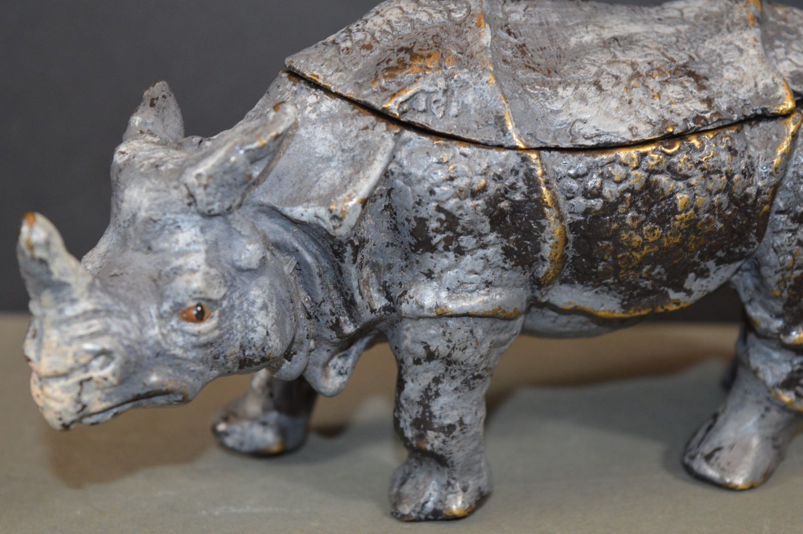 Austrian Cold Painted Bronze Rhinoceros Inkwell,C1910 photo 595.0