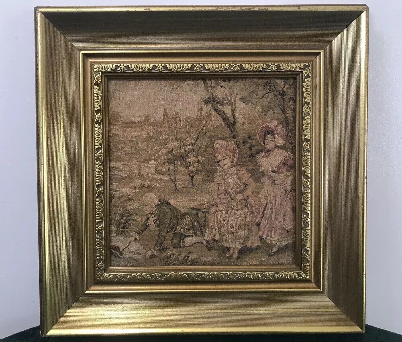 Fine Reproduction 18th Century Style French Figures In Chateau Garden Tapestry photo furniture