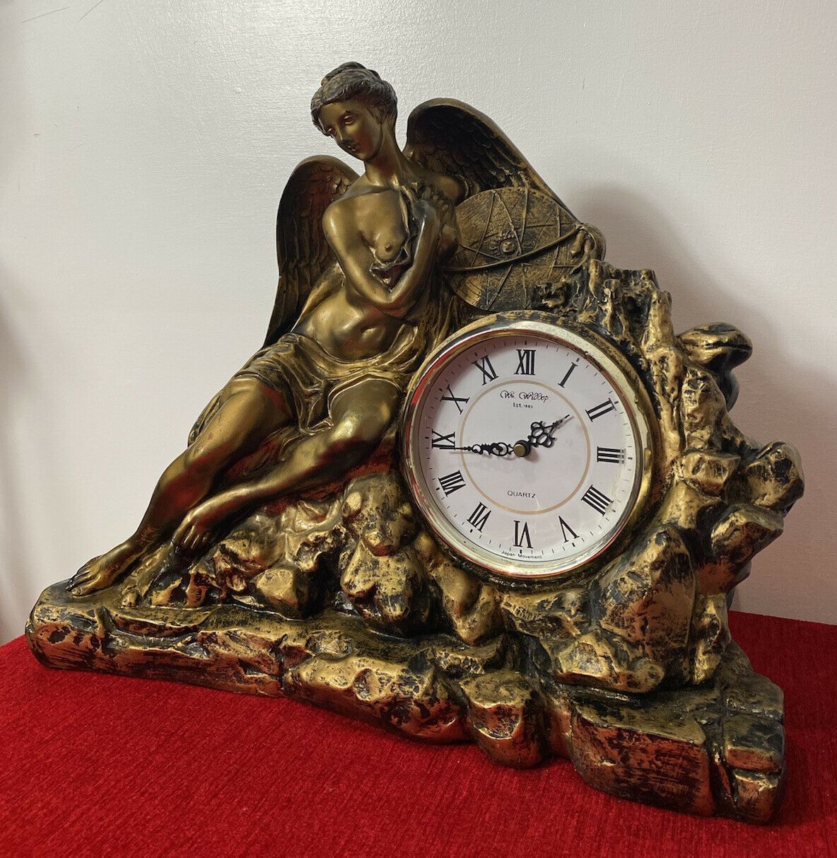 Classical Athen Goddess Of Wisdom Ornate Gilded Mantle Clock W M Widdop Movement photo 295.0