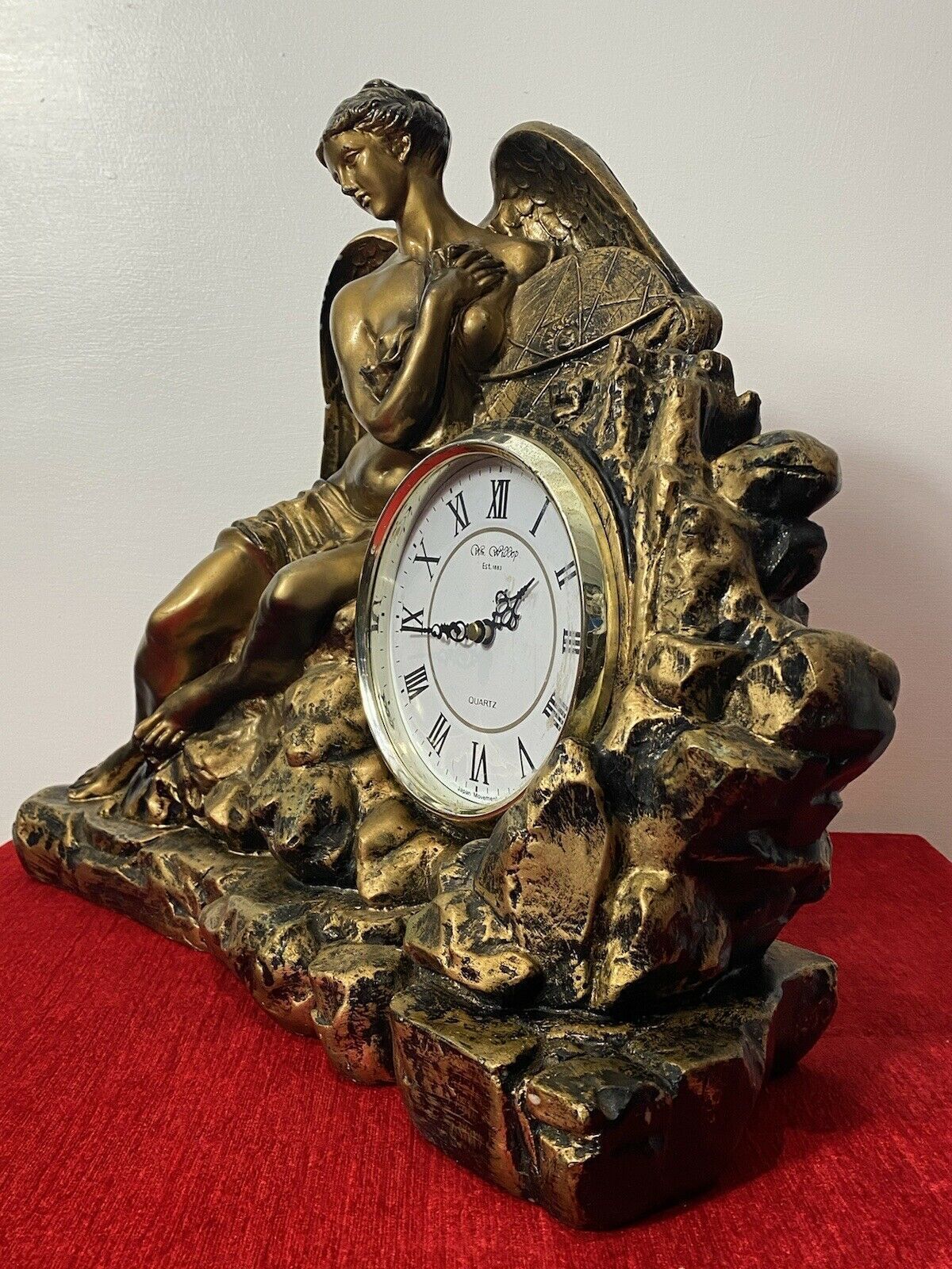 Classical Athen Goddess Of Wisdom Ornate Gilded Mantle Clock W M Widdop Movement photo vinterior