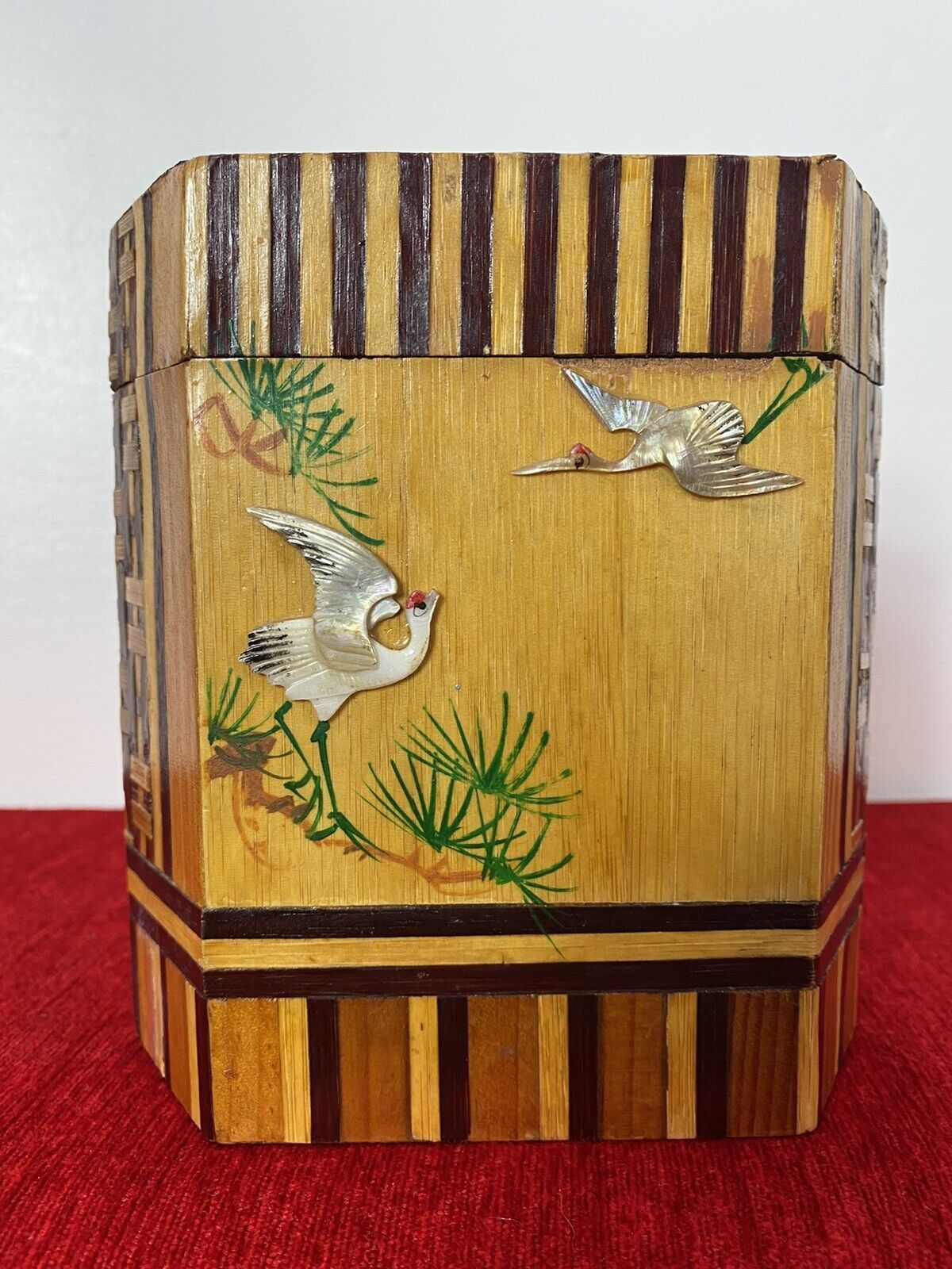 Fine 19th Century Oriental Prism Shaped Tea Caddy Inlaid In Exotic Woods