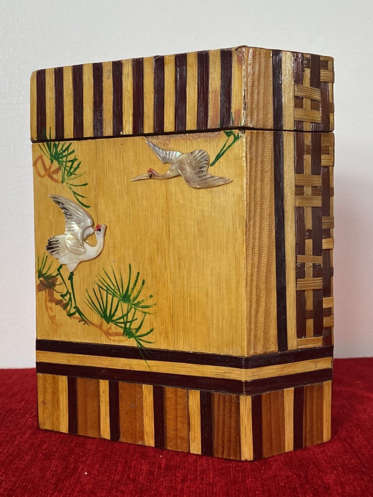 Fine 19th Century Oriental Prism Shaped Tea Caddy Inlaid In Exotic Woods photo for sale