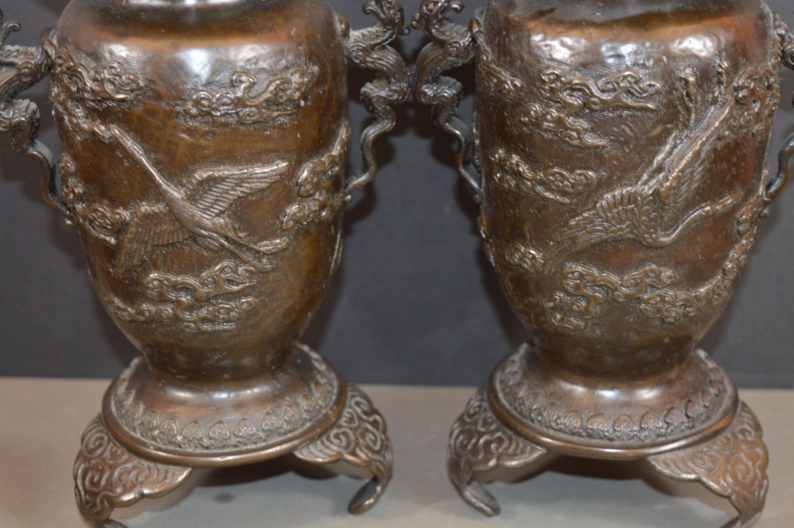 photo for sale Fine Pair Japanese Bronze Vases, C1880