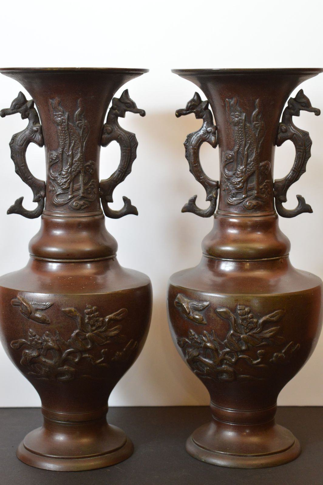 Pair Large (3.6kg) Chinese Bronze Altar Vases, C1880