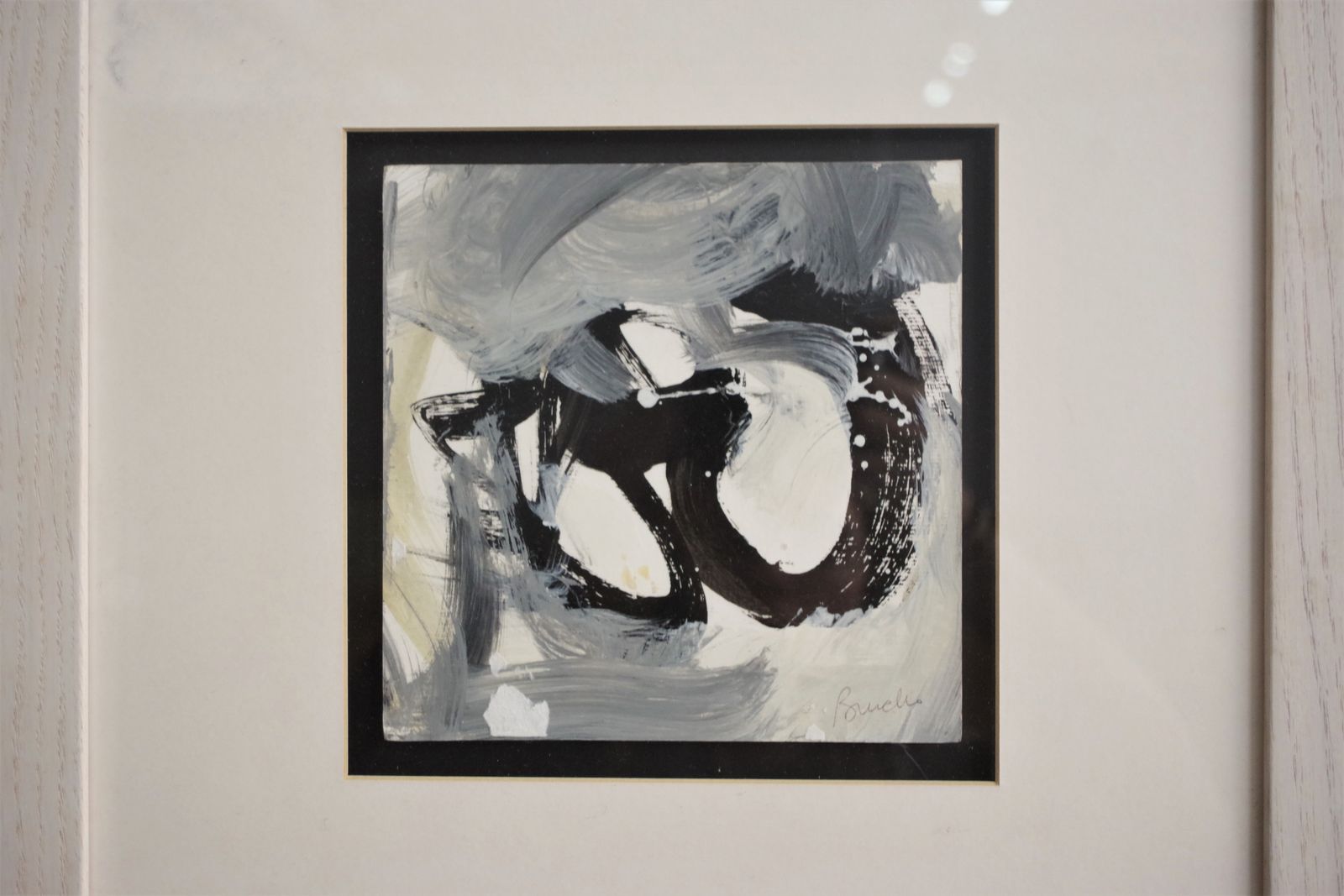 Pair Of Modern Paintings With Wooden And Glass Frame photo for sale