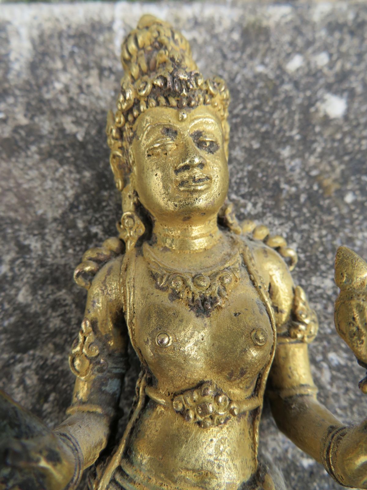photo buy Masterpiece Museum Javanese Gold Gilded Standing Dewi Tara Statuette. 10th 13th Century.