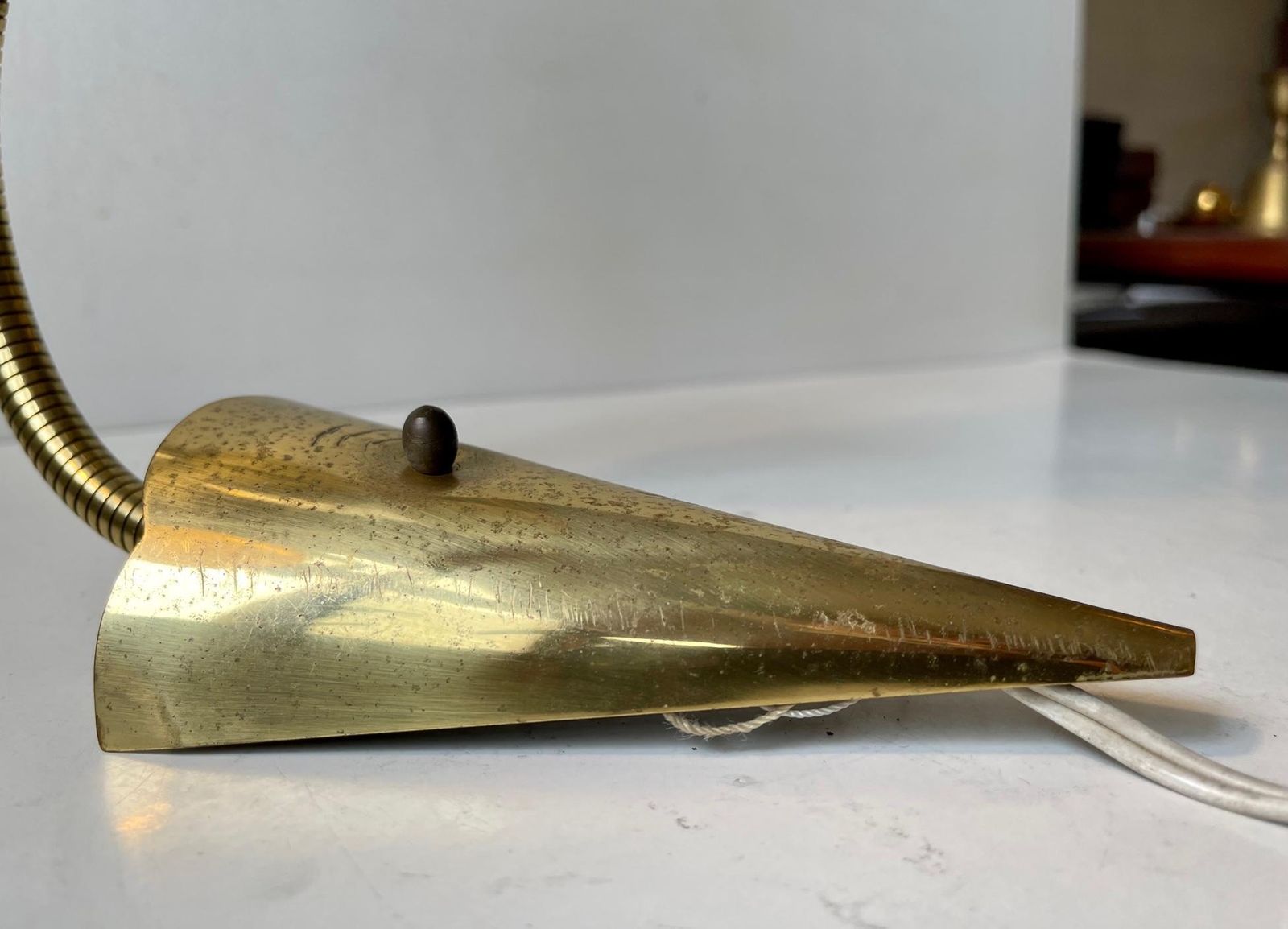Scandinavian Modern Wall Sconce In Brass And Striped Glass, 1950s photo for sale