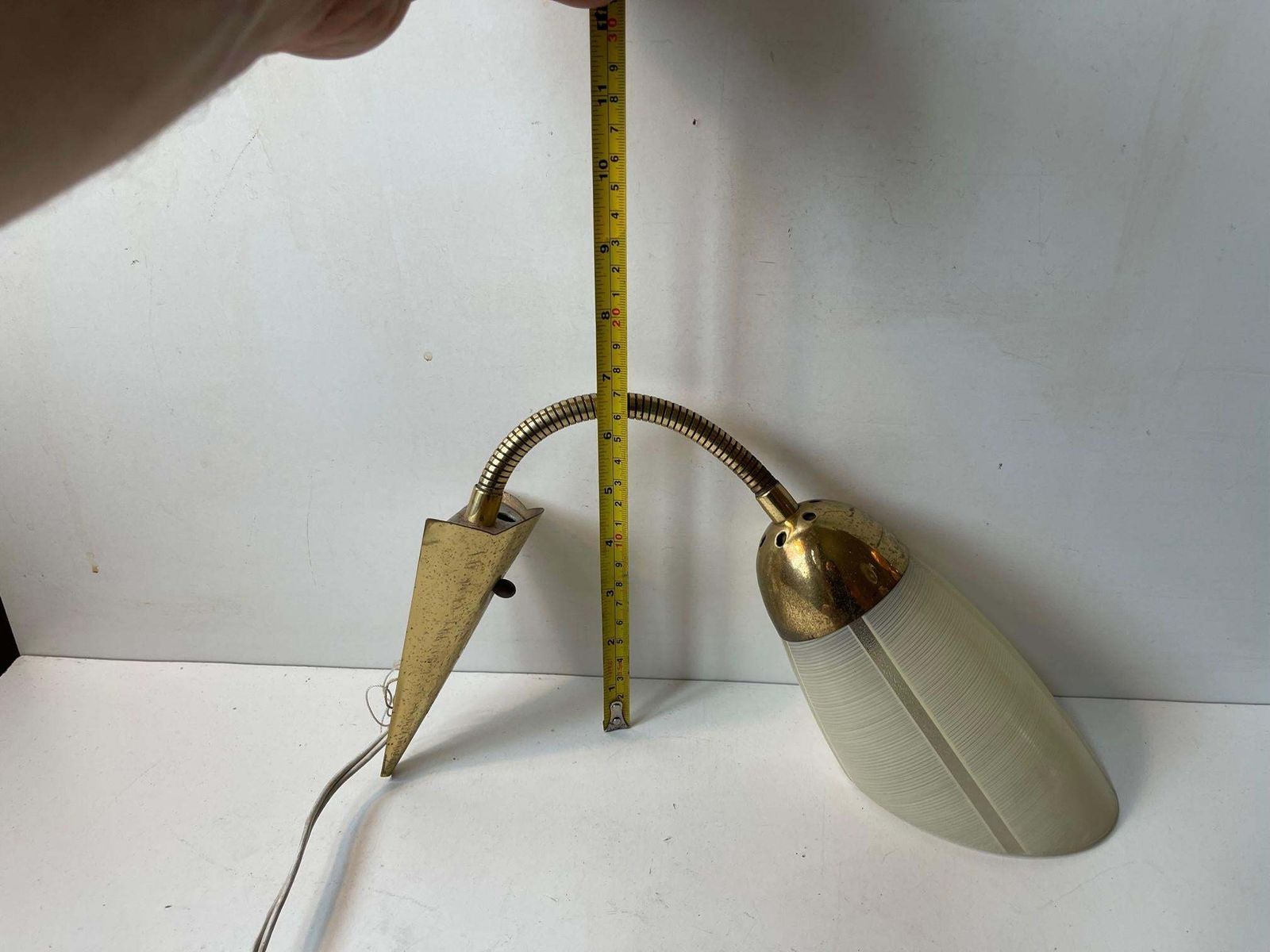 Scandinavian Modern Wall Sconce In Brass And Striped Glass, 1950s photo 357.0