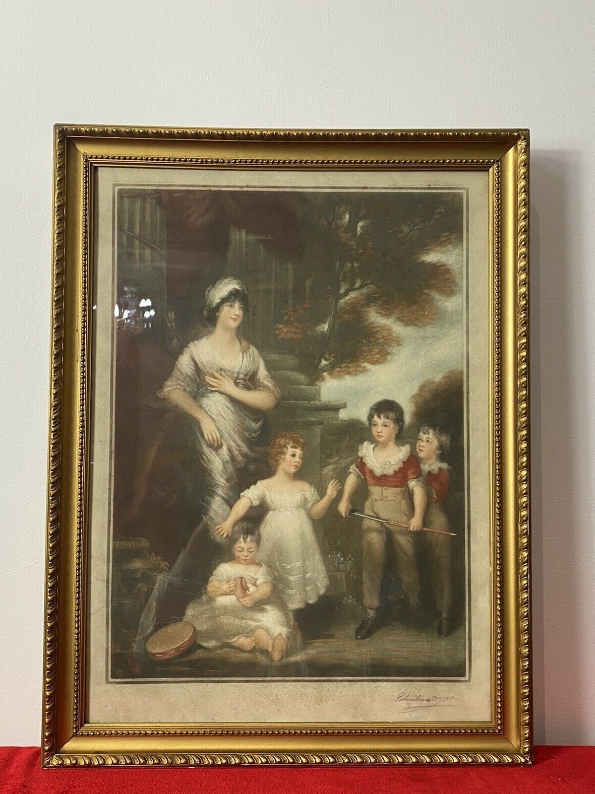 Period Mezzotint Depicting Lady Lambton And Family After John Hoppner Ra Signed photo for sale