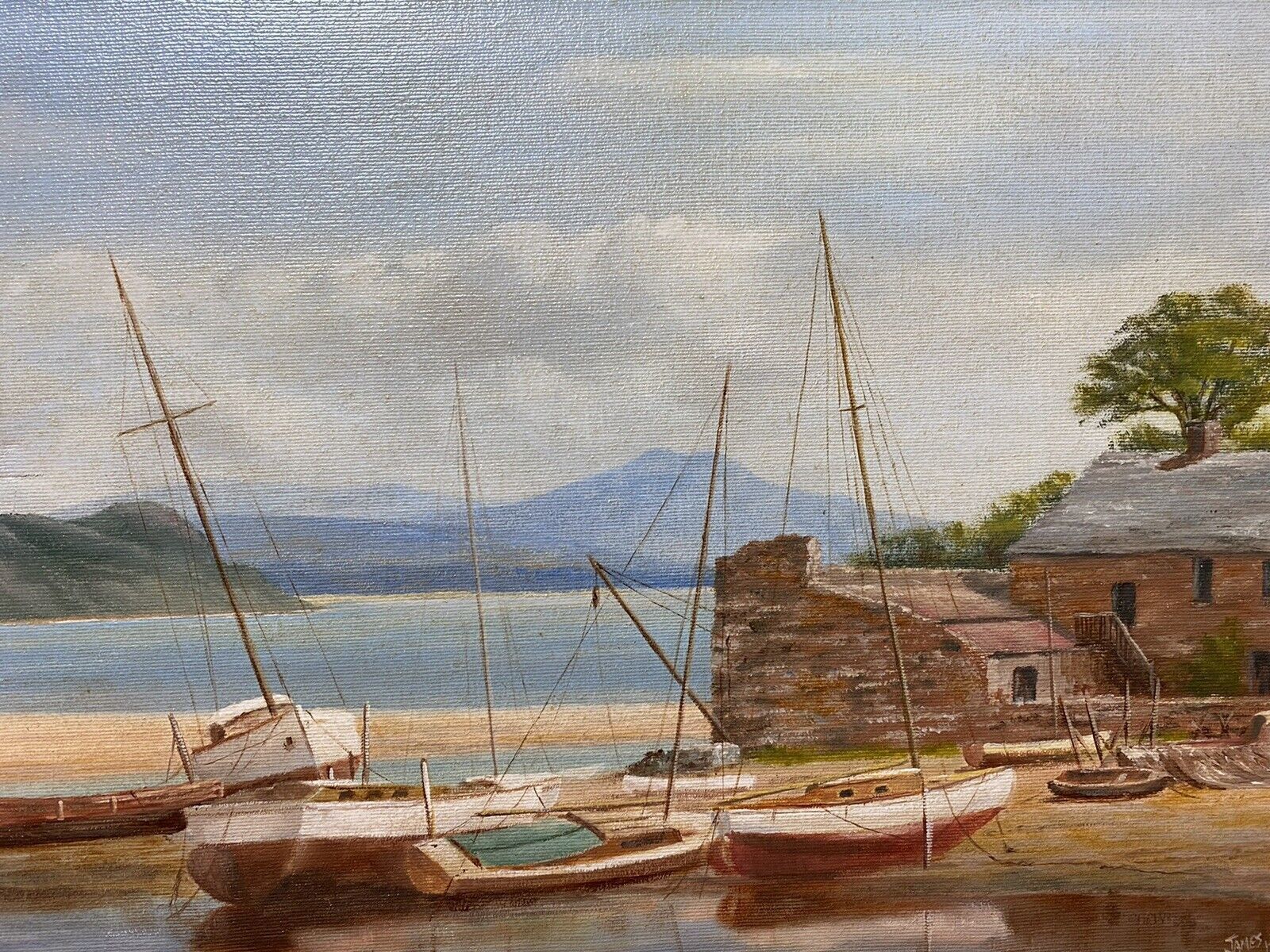 Sailing Boats In The Bay During Low Tide Oil On Canvas By James Horne photo for sale