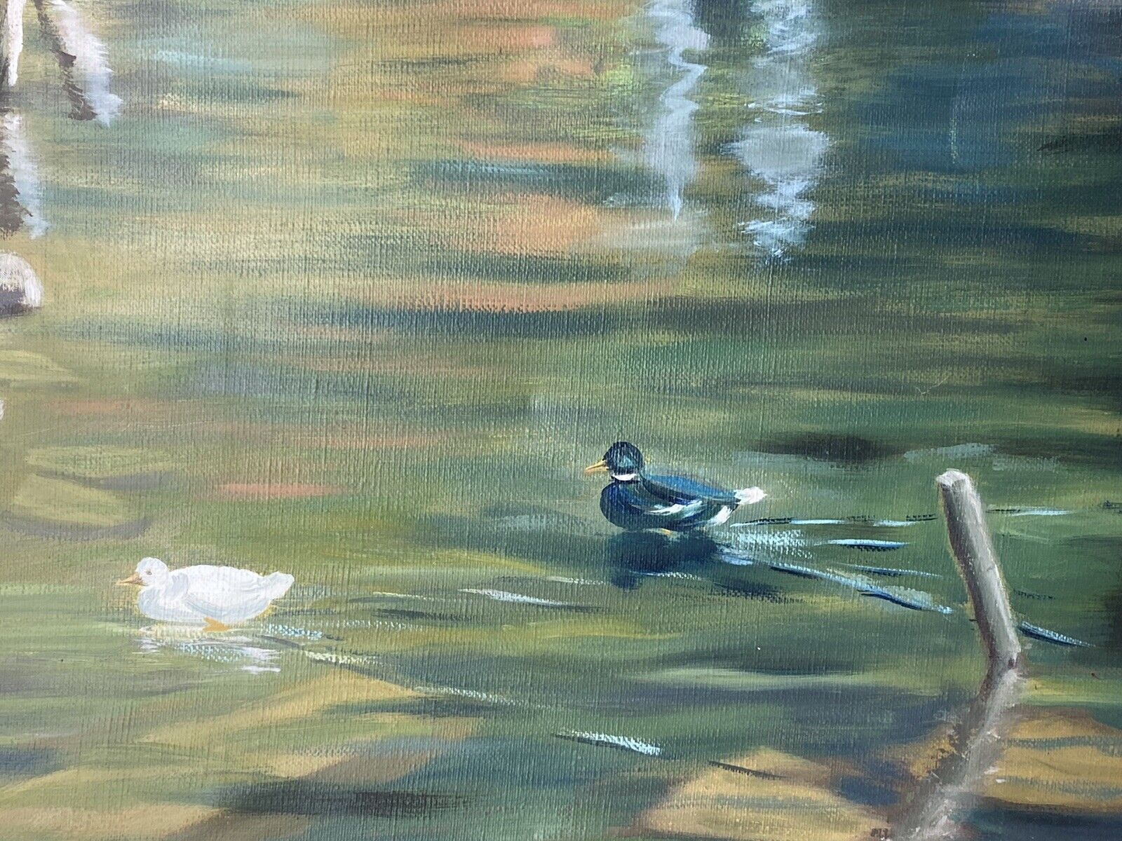 Art 20th Century Ducklings With Stepping Stones Oil Painting Signed H H Connelly photo
