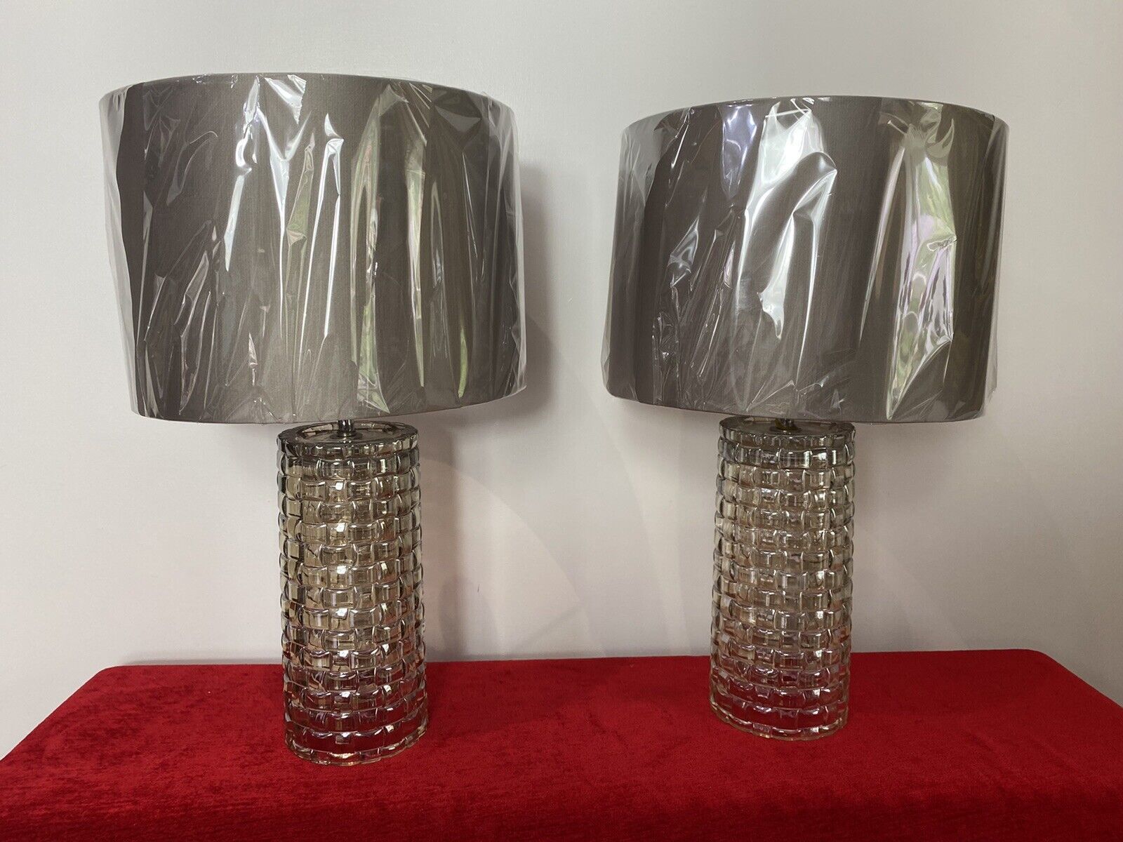 photo furniture Pair Modern Art Contemporary Geometric Glass Lamps With Shades