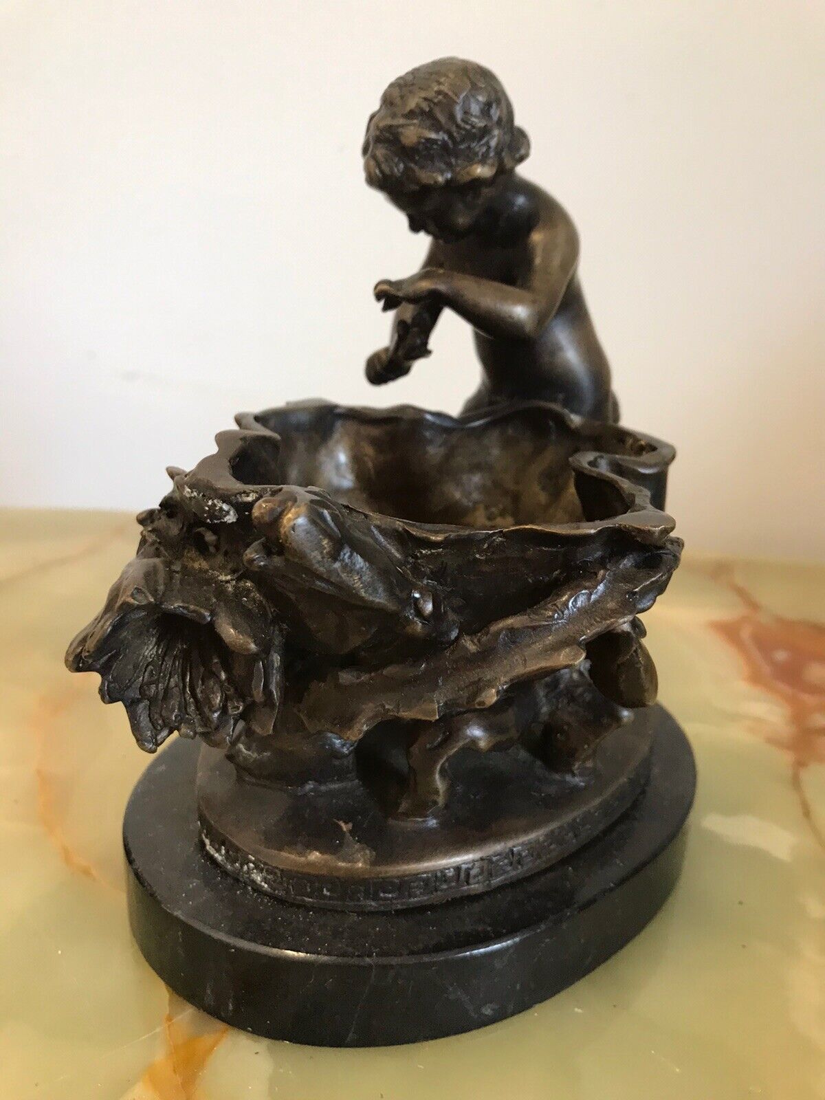 Charming Fine Reproduction French Bronze Cherub With Flora Urn Statue photo Art