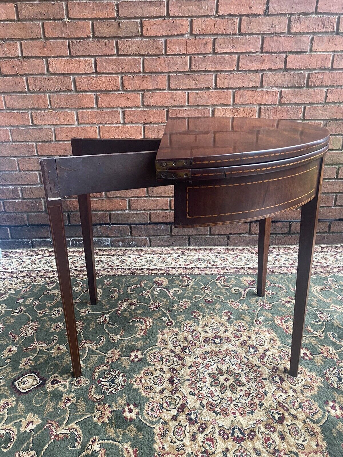 Period Antique George III Demi Lune Turnover Tea Table In Rich Plum Mahogany photo Furniture