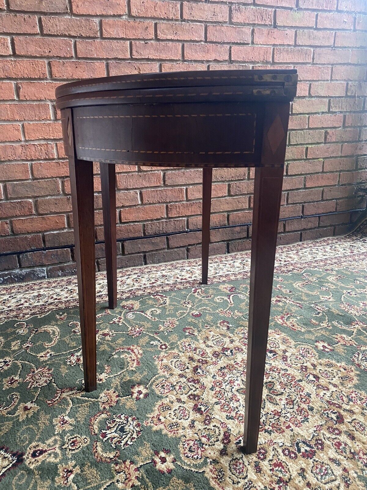 Period Antique George III Demi Lune Turnover Tea Table In Rich Plum Mahogany photo vinterior