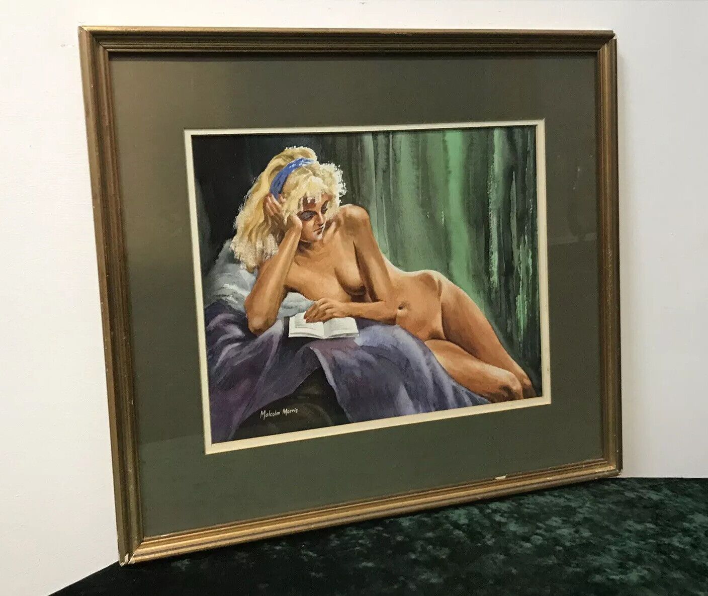 Original Reclining Nude Lady Watercolour By Contemporary Artist Malcolm Morris photo furniture
