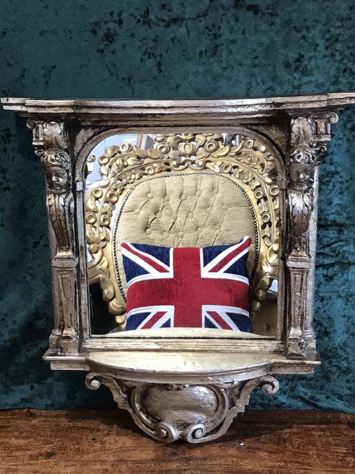 Italian Reproduction Silver Serpentine Shaped Cherub Pier Glass Mirror