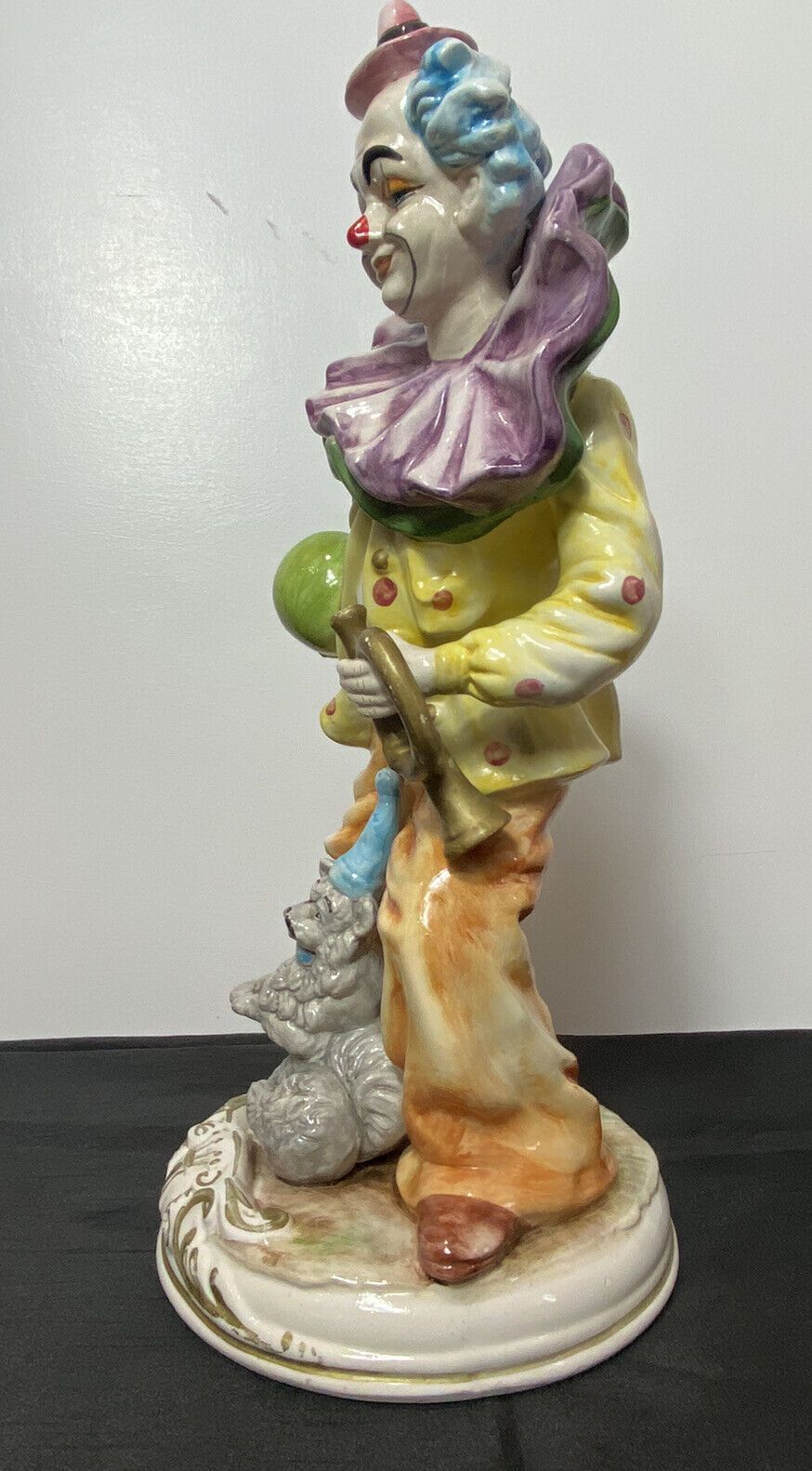 Magnificent Large Capodimonte Bright Glazed Clown Figurine With Dog Companion photo vinterior
