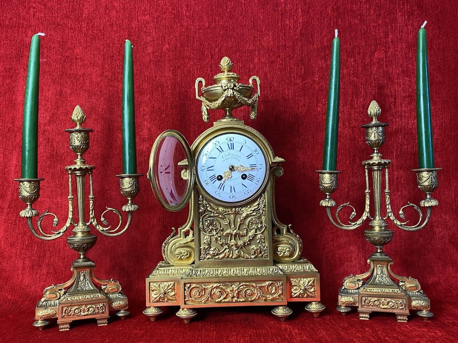 19th Century Japy Freres Bronze Ormolu Museum Quality Mantle Clock Garniture photo Home Decor