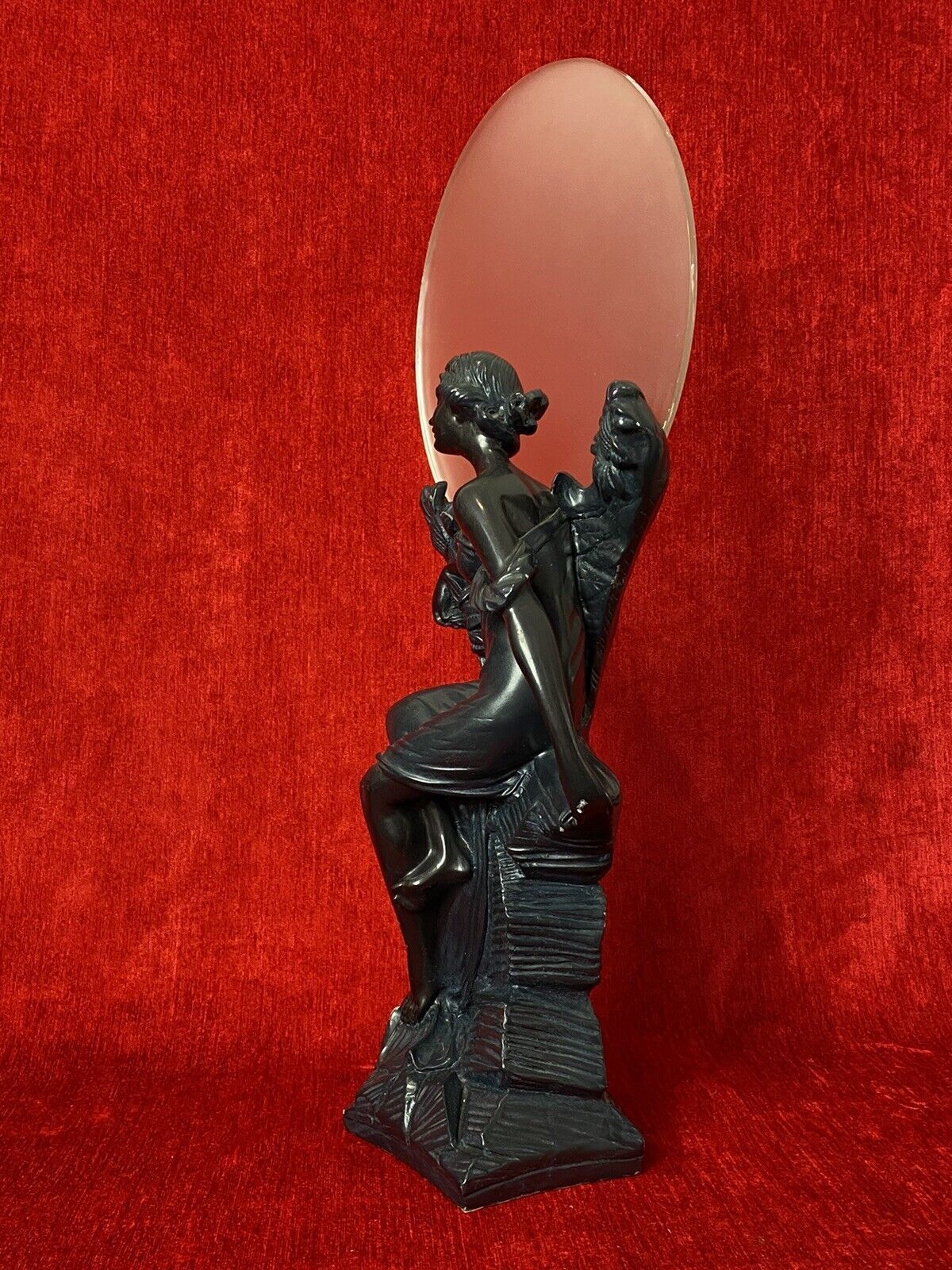 Art Nouveau Figurative Sculpture Of Female & Sunflowers With Frosted Sphere photo vintage