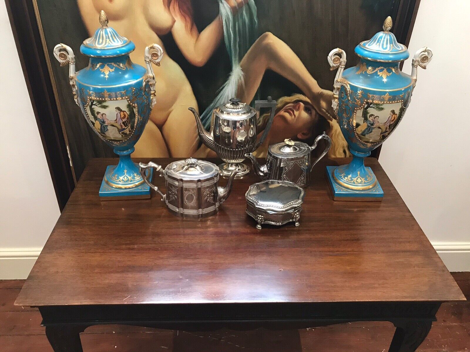 Rare Plum Mahogany Period Antique Chippendale Revival Circa 1890 Silver Table photo for sale