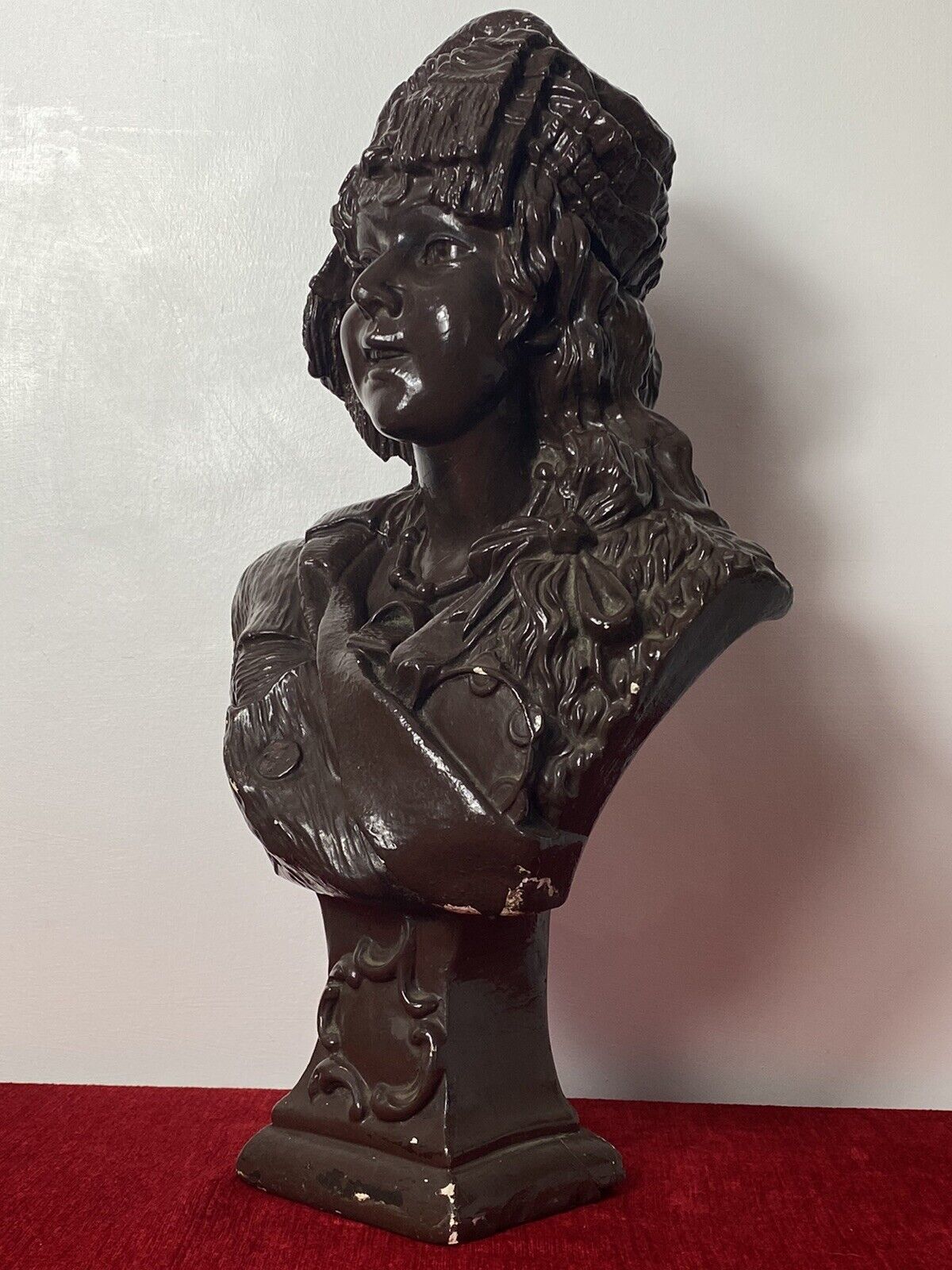 Large French Art Deco Classical Bohemian Gypsy Woman Chalkware Bust photo for sale