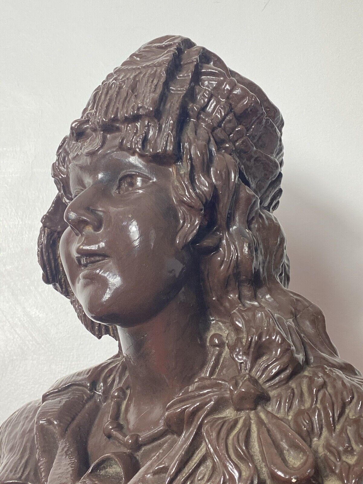 Large French Art Deco Classical Bohemian Gypsy Woman Chalkware Bust photo 295.0