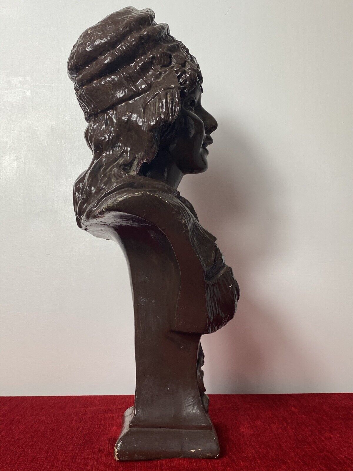 Large French Art Deco Classical Bohemian Gypsy Woman Chalkware Bust photo vintage