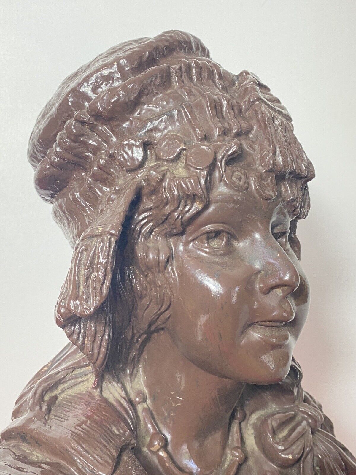 photo for sale Large French Art Deco Classical Bohemian Gypsy Woman Chalkware Bust