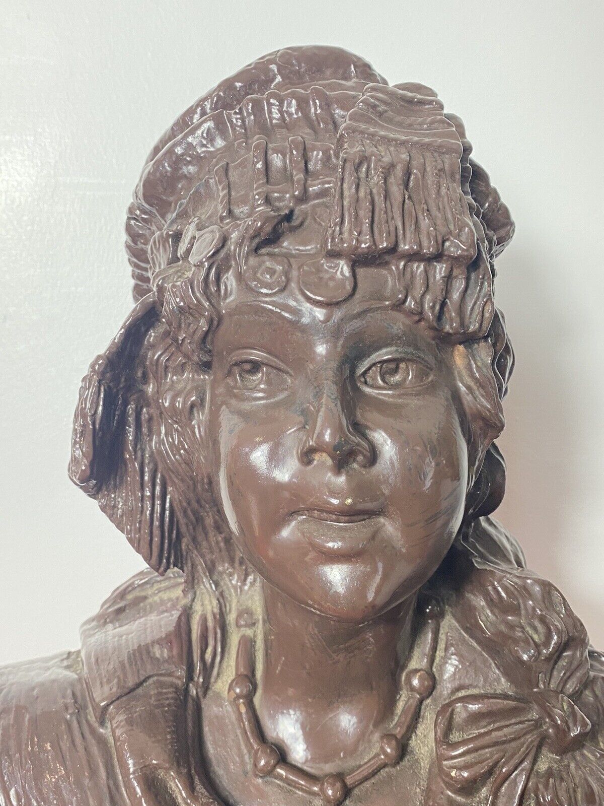 Art Large French Art Deco Classical Bohemian Gypsy Woman Chalkware Bust photo