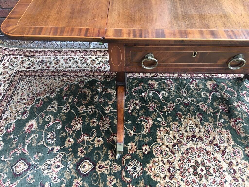 1495.0 Period Fine Antique George III 1760 Red Walnut & Herringbone Inlay Sofa Table photo