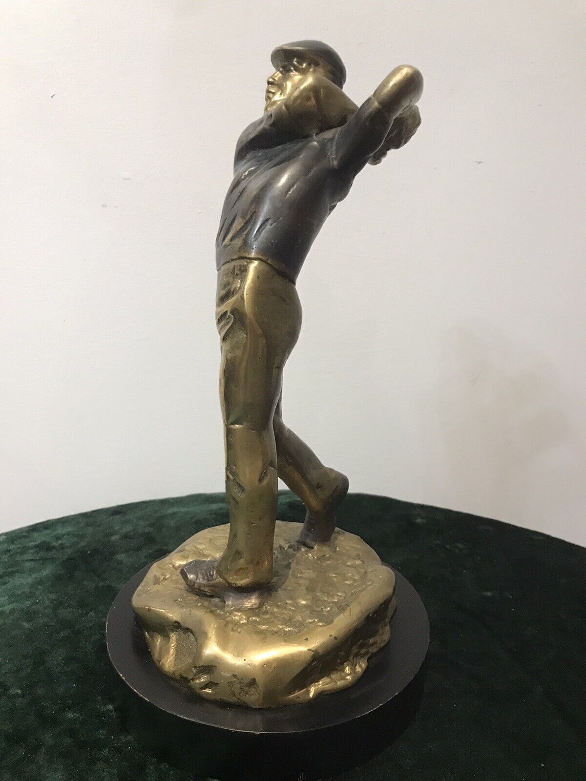 Bronze Statue Of A Golfer On Wooden Plinth photo furniture