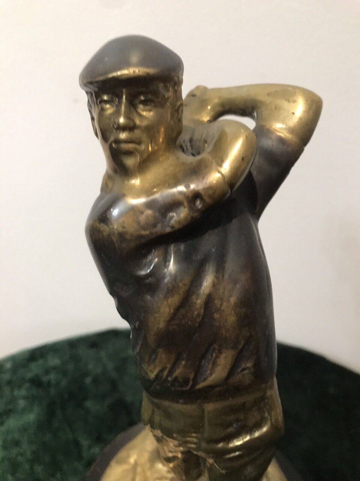 Bronze Statue Of A Golfer On Wooden Plinth photo 165.0