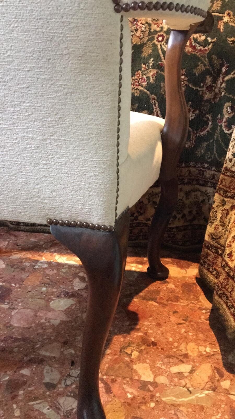 Fine Pair Of Mahogany George II Style Brass Studded High Back Elbow Chairs photo buy