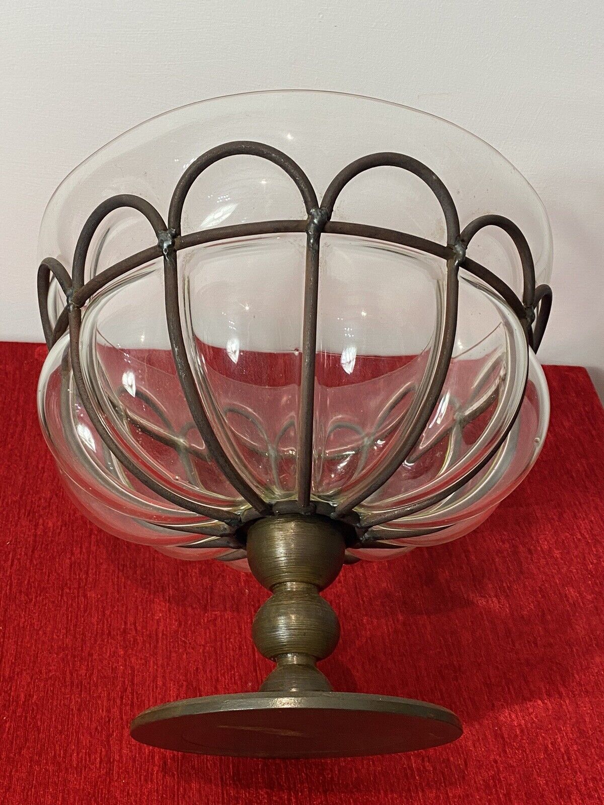 Daum And Majorelle Style Art Deco Blown Glass And Wrought Iron Centrepiece Bowl photo vintage