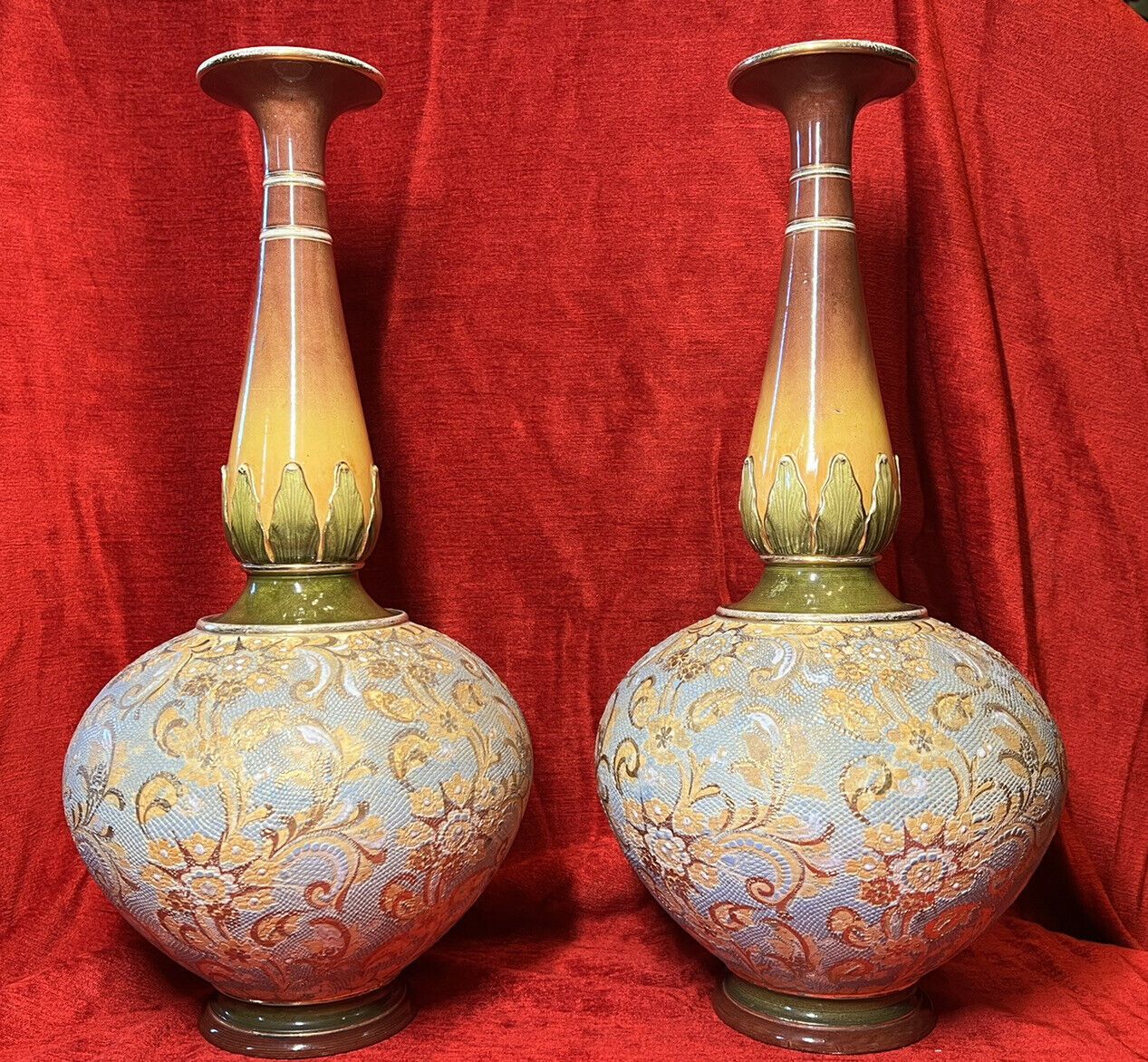 Pair Of 19th Century Art Nouveau Doulton Lambeth Vases Artist Catherine Francis photo furniture