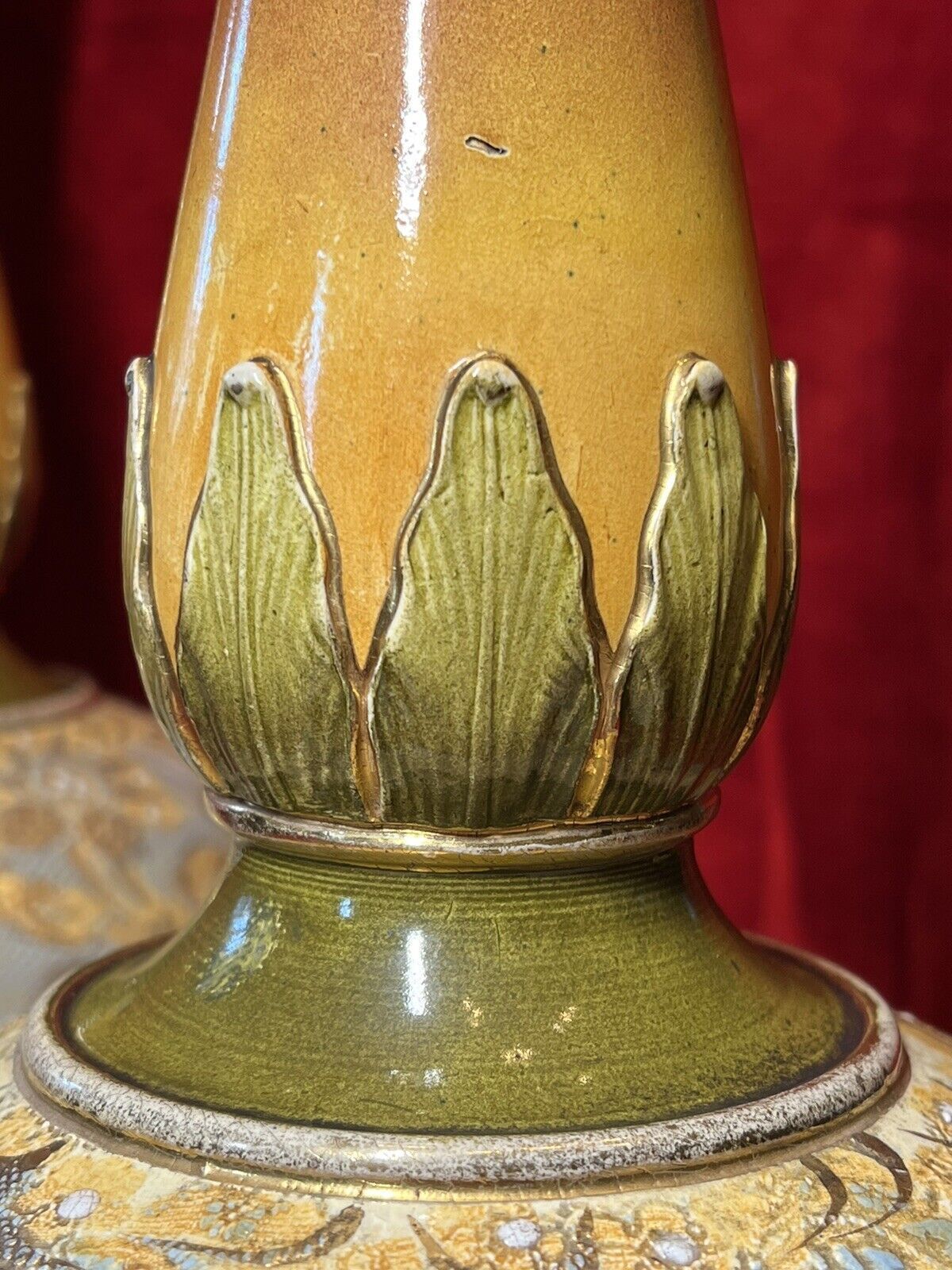 Pair Of 19th Century Art Nouveau Doulton Lambeth Vases Artist Catherine Francis photo vinterior