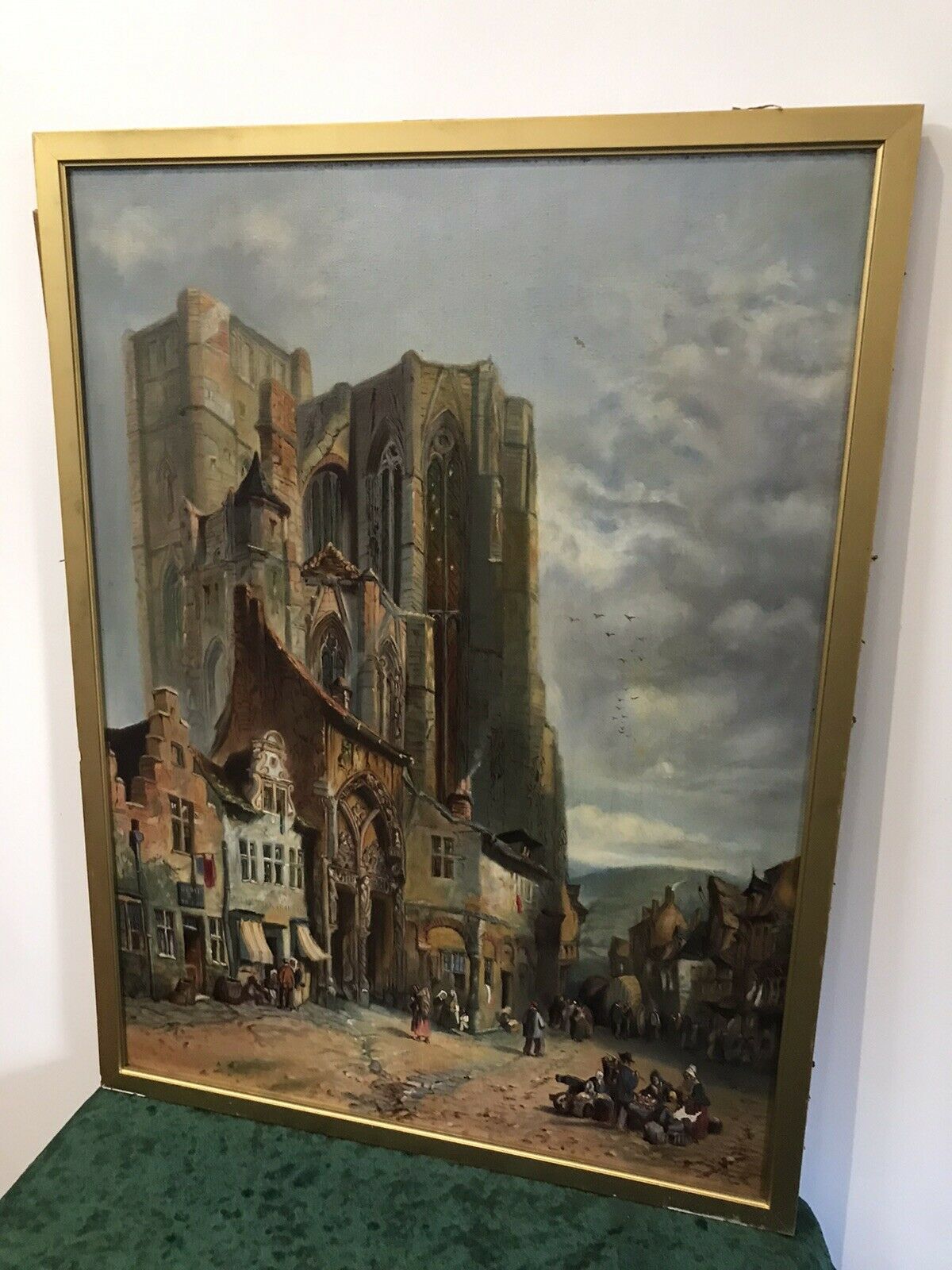 Late 19th Century French Landscape Catherdral Scene Oil On Canvas photo for sale