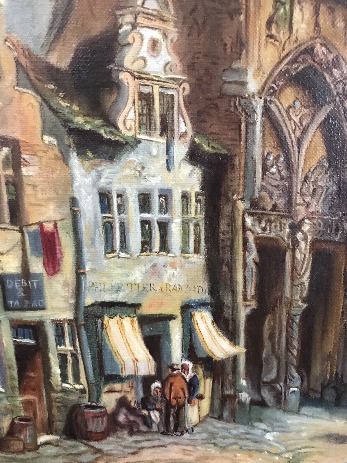 Late 19th Century French Landscape Catherdral Scene Oil On Canvas photo vintage