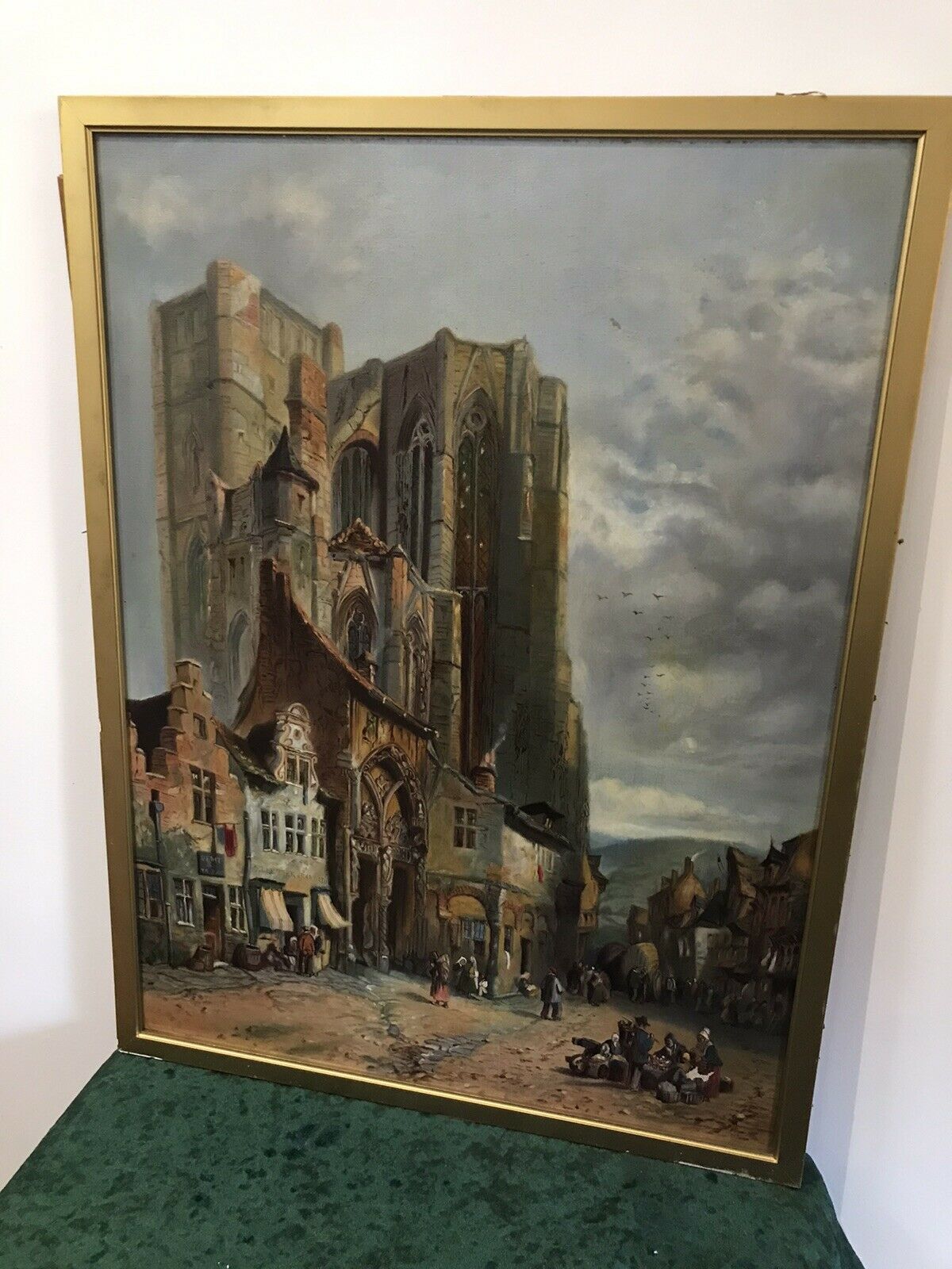 Art Late 19th Century French Landscape Catherdral Scene Oil On Canvas photo