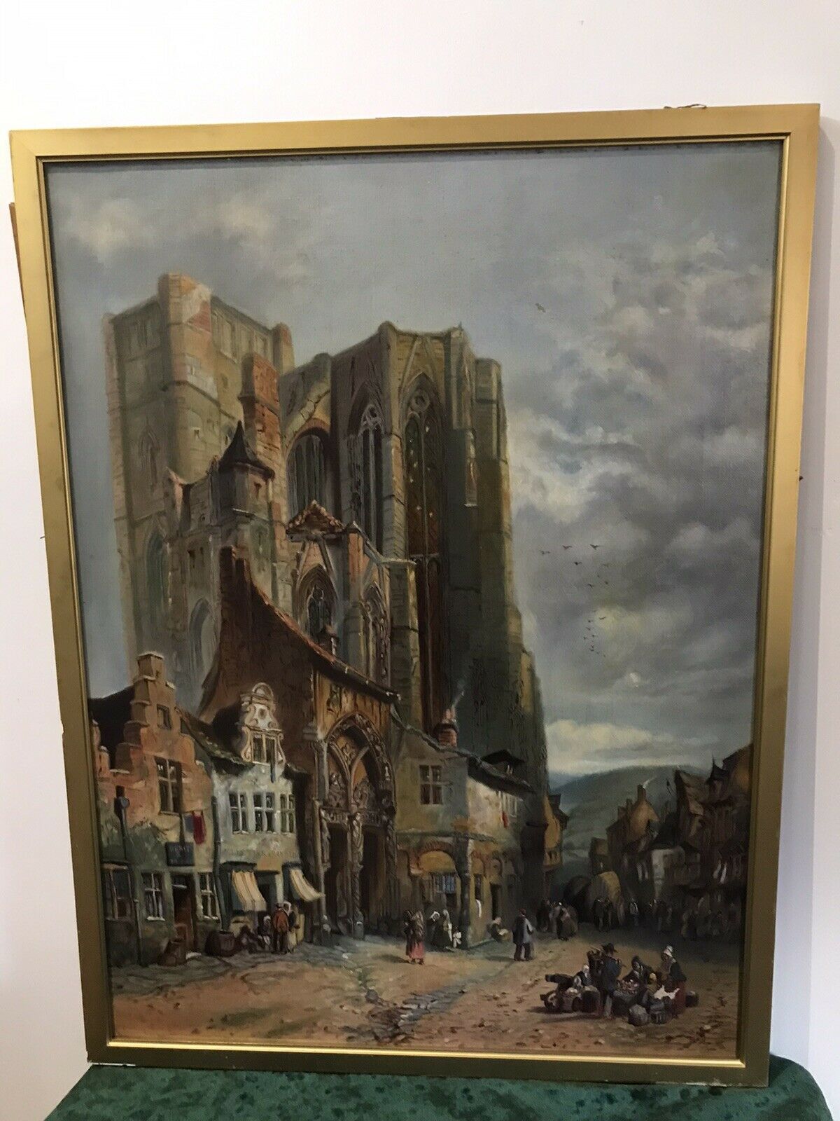 575.0 Late 19th Century French Landscape Catherdral Scene Oil On Canvas photo