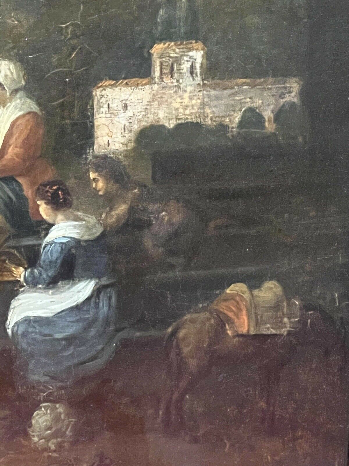 photo for sale Dutch 18th Century Old Master Oil Painting 'Peasant Figures In Castle Landscape'