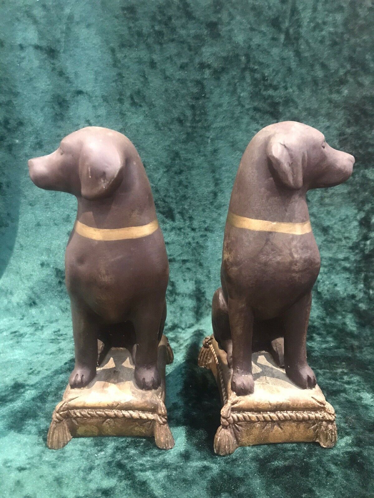 Pair Of Heavy Quality Vintage Labradors On Gilt Tassled Cushion Plinths photo for sale