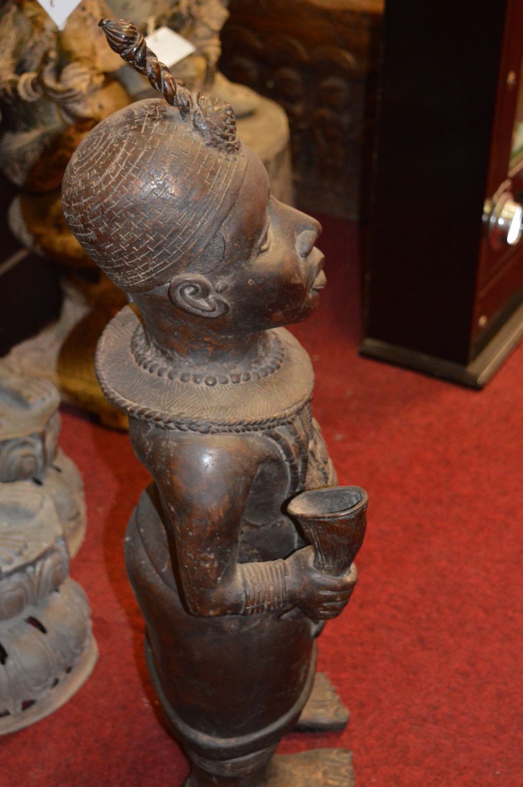 photo for sale Large (77cm) African Benin Bronze Standing Warrior Statue, C1950