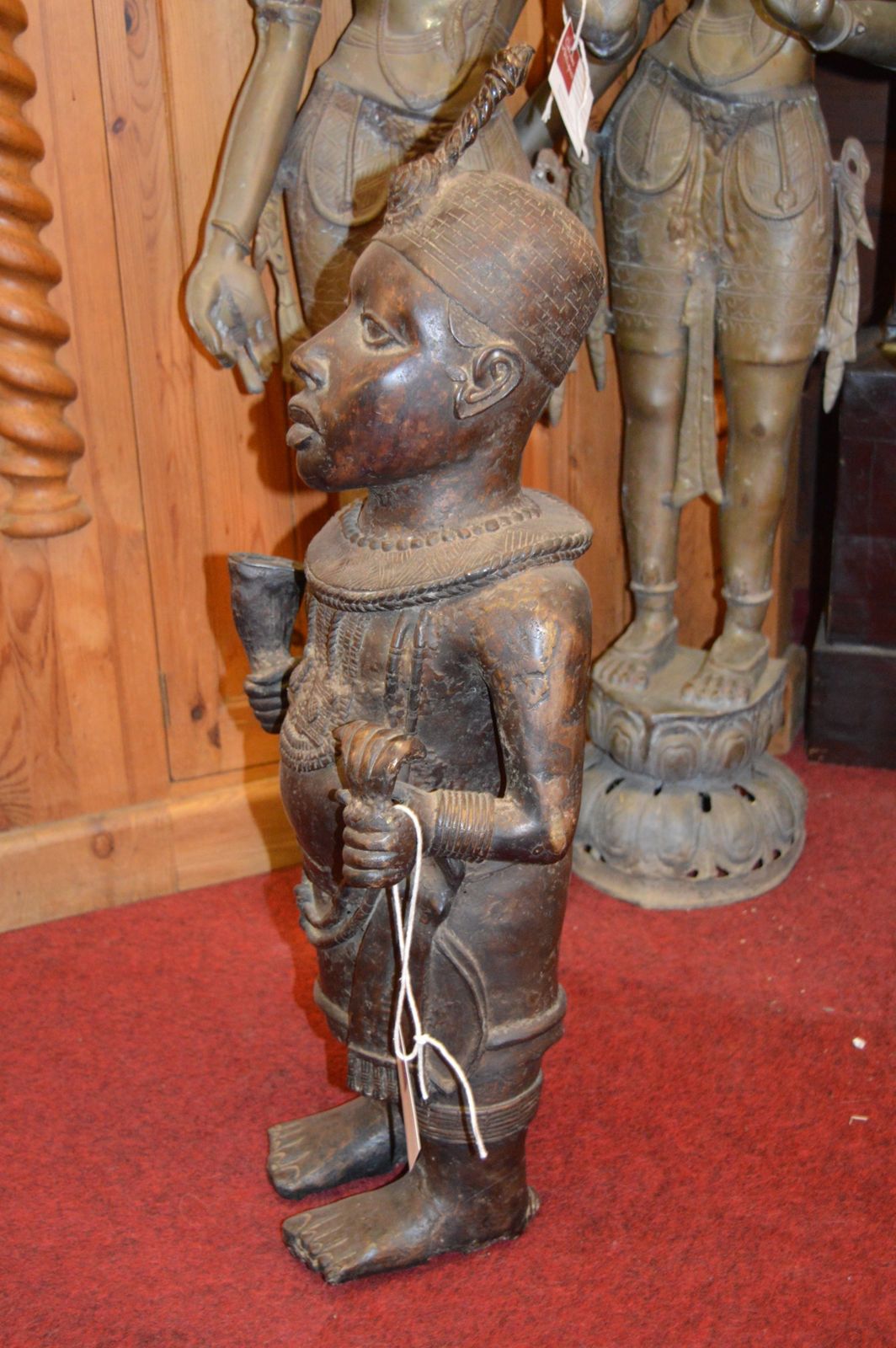 Art Large (77cm) African Benin Bronze Standing Warrior Statue, C1950 photo
