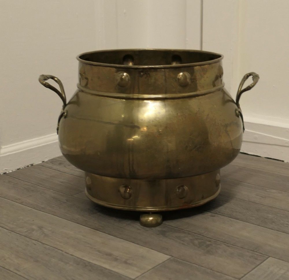 19th Century Pot Belly Brass Coal Bucket On Feet